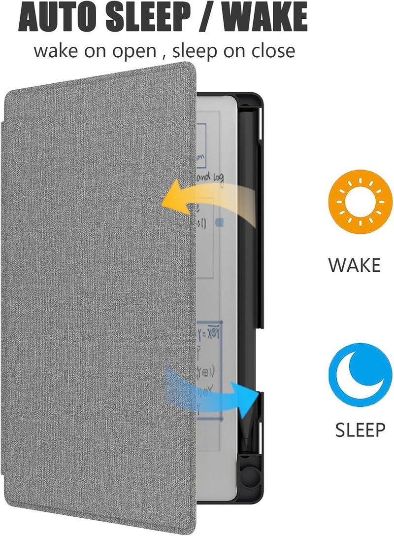 E NET-CASE غلاف لجهاز Remarkable Paper Pro Move 7.3 بوصة، غلاف كتابي بملمس جلدي مع حامل قلم مدمج للإصدار 2025 (رمادي) - Image 2