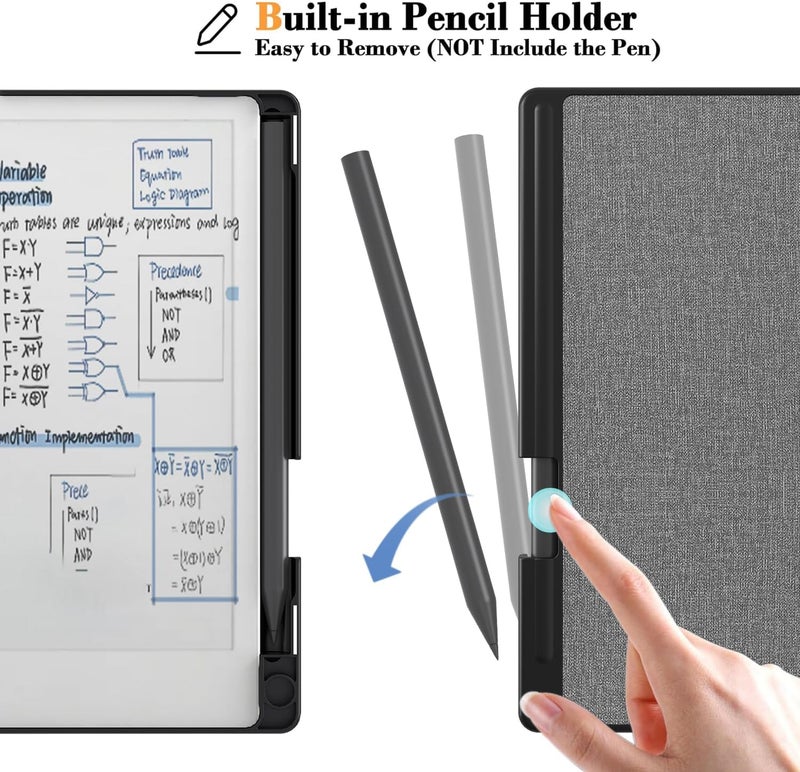 E NET-CASE غلاف لجهاز Remarkable Paper Pro Move 7.3 بوصة، غلاف كتابي بملمس جلدي مع حامل قلم مدمج للإصدار 2025 (رمادي) - Image 4