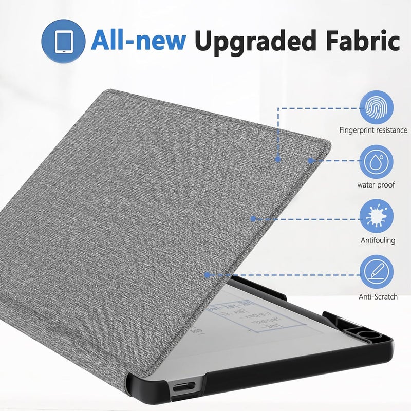 E NET-CASE غلاف لجهاز Remarkable Paper Pro Move 7.3 بوصة، غلاف كتابي بملمس جلدي مع حامل قلم مدمج للإصدار 2025 (رمادي) - Image 3