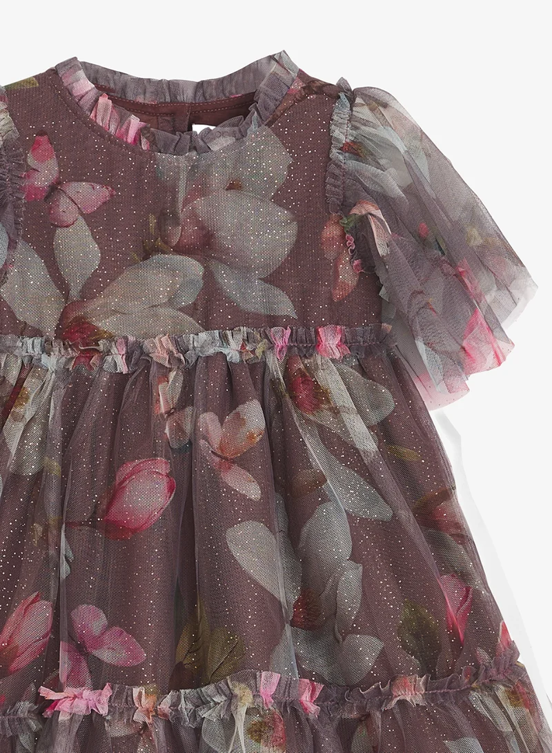 Ripples  Girls Floral Ruffle Sleeve Tulle Party Dress for Women | Best Price UAE