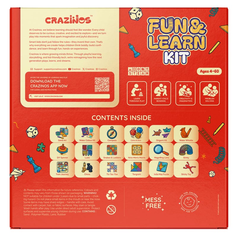 CRAZINOS 100 in 1 Fun and Learn Games Gift Kit for Kids | 6 in 1 Board Games & STEM Learning Toy | Brain Development Activity Set | Birthday Gift for Boys & Girls - Image 5