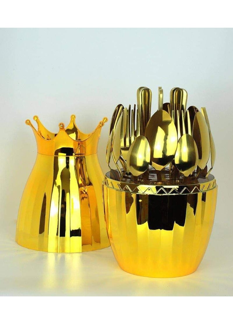 Generic A set of 24 egg-shaped spoons, forks and knives 6 tablespoons 6 small spoons 6 large forks 6skin Metal that does not rust, stamped and gold  - Image 1