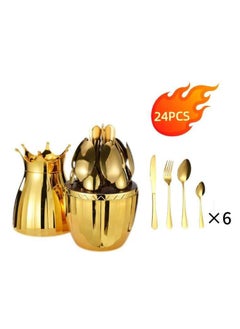 Generic A set of 24 egg-shaped spoons, forks and knives 6 tablespoons 6 small spoons 6 large forks 6skin Metal that does not rust, stamped and gold  - Image 2