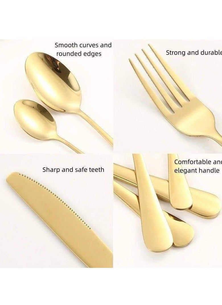 Generic A set of 24 egg-shaped spoons, forks and knives 6 tablespoons 6 small spoons 6 large forks 6skin Metal that does not rust, stamped and gold  - Image 4