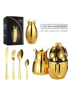 Generic A set of 24 egg-shaped spoons, forks and knives 6 tablespoons 6 small spoons 6 large forks 6skin Metal that does not rust, stamped and gold  - Image 5