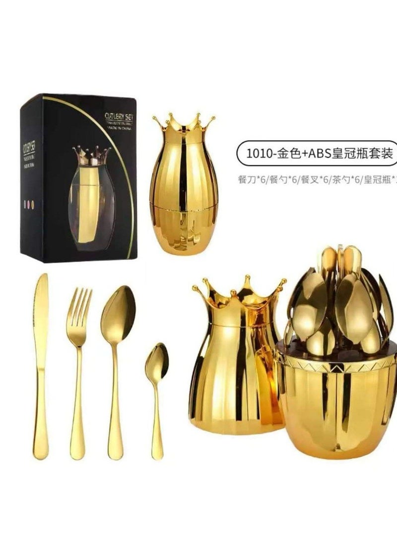 Generic A set of 24 egg-shaped spoons, forks and knives 6 tablespoons 6 small spoons 6 large forks 6skin Metal that does not rust, stamped and gold  - Image 5