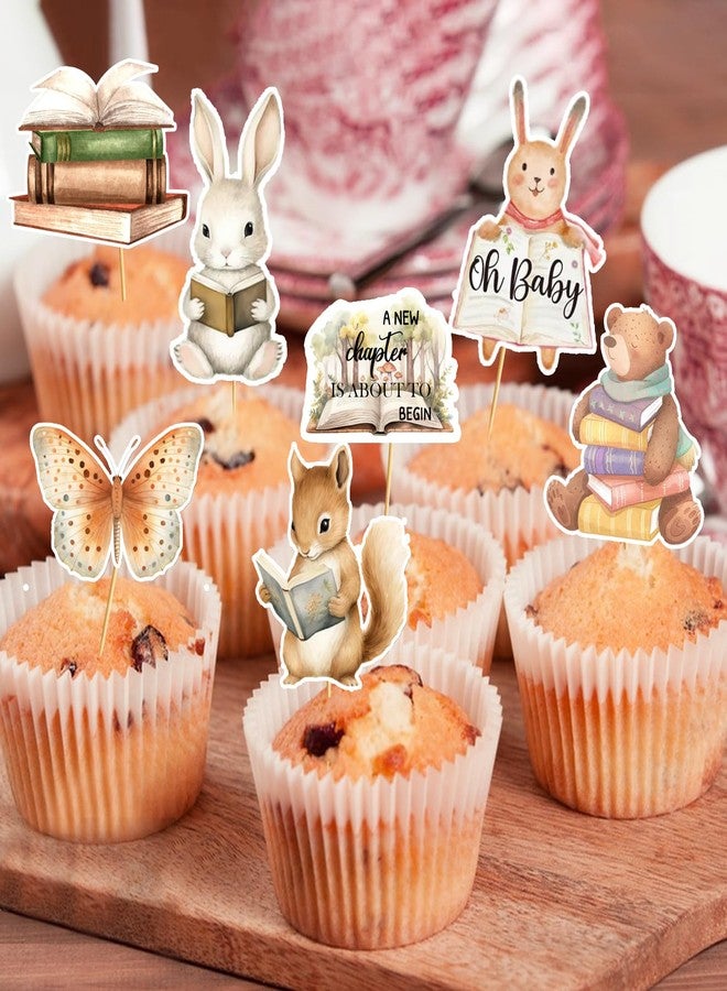MZ.ogm 24 Pcs Storybook Baby Shower Cupcake Toppers Story Book Welcome Baby Cake Decorations Storybook Baby Shower Decorations Cute Animals A New Chapter Cupcake Toppers for Welcome Baby Theme Party - Image 2