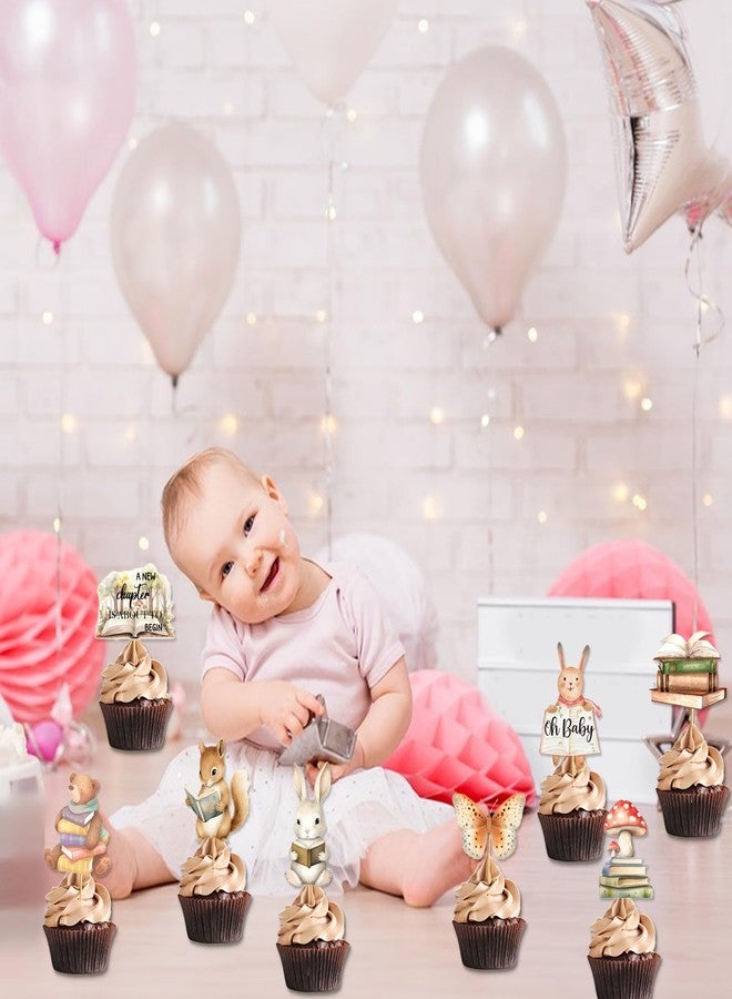 MZ.ogm 24 Pcs Storybook Baby Shower Cupcake Toppers Story Book Welcome Baby Cake Decorations Storybook Baby Shower Decorations Cute Animals A New Chapter Cupcake Toppers for Welcome Baby Theme Party - Image 4