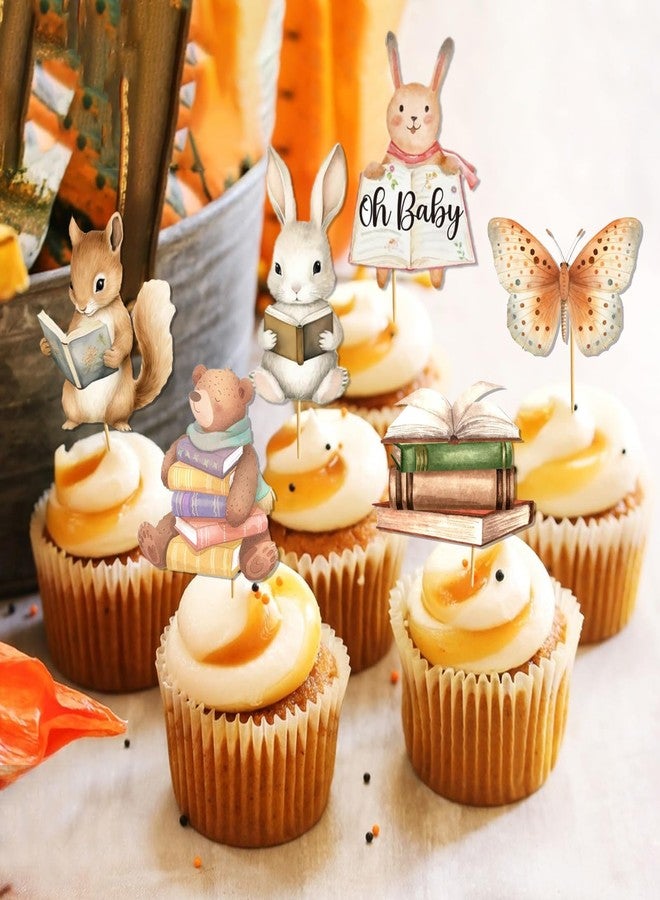 MZ.ogm 24 Pcs Storybook Baby Shower Cupcake Toppers Story Book Welcome Baby Cake Decorations Storybook Baby Shower Decorations Cute Animals A New Chapter Cupcake Toppers for Welcome Baby Theme Party - Image 3