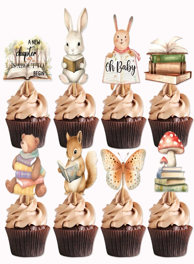 MZ.ogm 24 Pcs Storybook Baby Shower Cupcake Toppers Story Book Welcome Baby Cake Decorations Storybook Baby Shower Decorations Cute Animals A New Chapter Cupcake Toppers for Welcome Baby Theme Party - Image 1