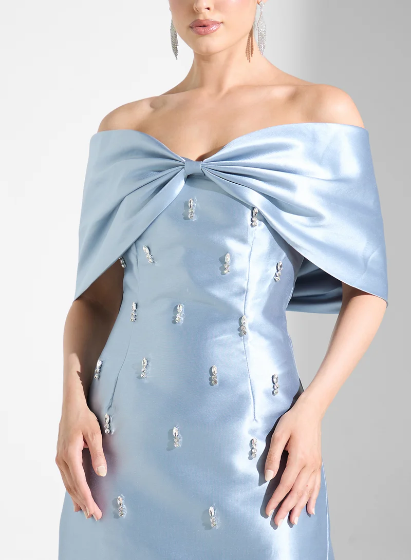 Akadia Fashion FIONKA SHOULDER EMBELLISHED TAFFETA DRESS