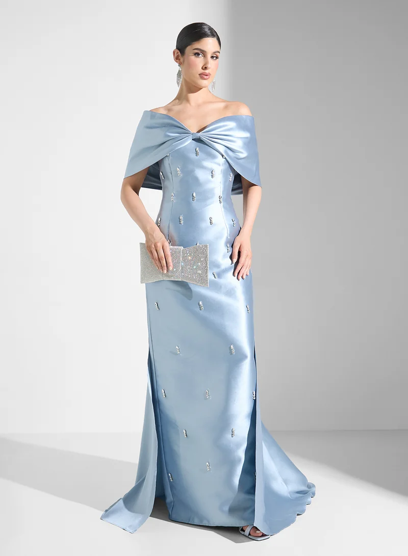 Akadia Fashion FIONKA SHOULDER EMBELLISHED TAFFETA DRESS
