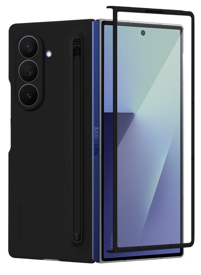 Case Cover and S Pen for Samsung Galaxy Z Fold 7, Slim Case with Built-in Compact S Pen, Holder and Storage Slot for Pen - Black - Image 1