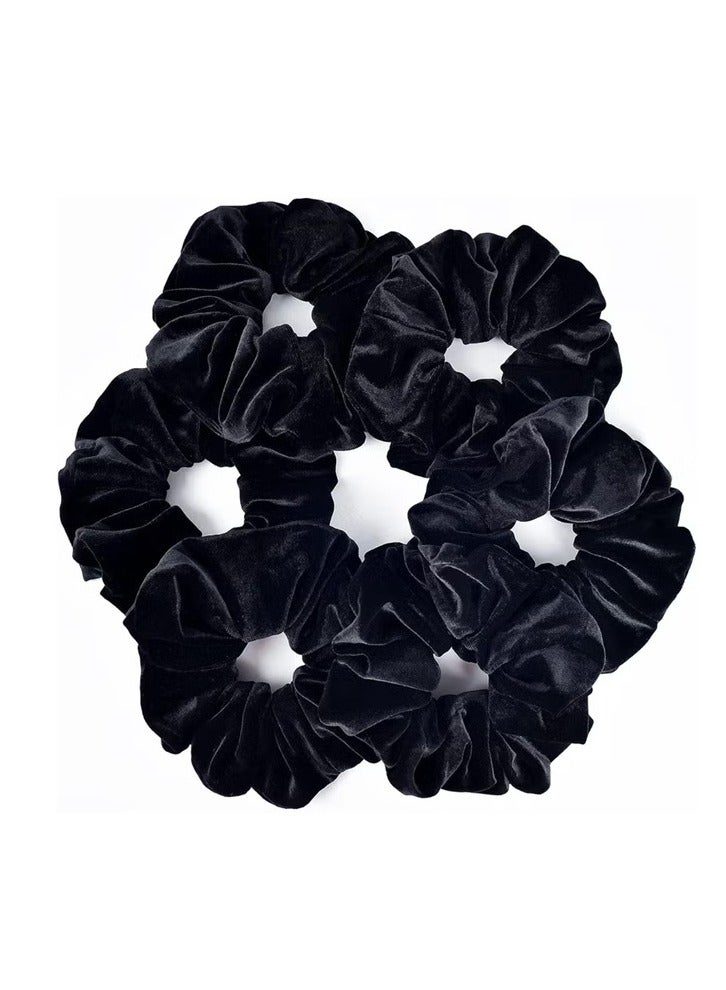 Sky Shine 6 Pcs Black Oversized Velvet Scrunchies – 7.5 Inch Large Soft Hair Ties for Thick, Curly & Long Hair, Jumbo Silk-Like Elastic Hair Bands for Women Girls - Image 1