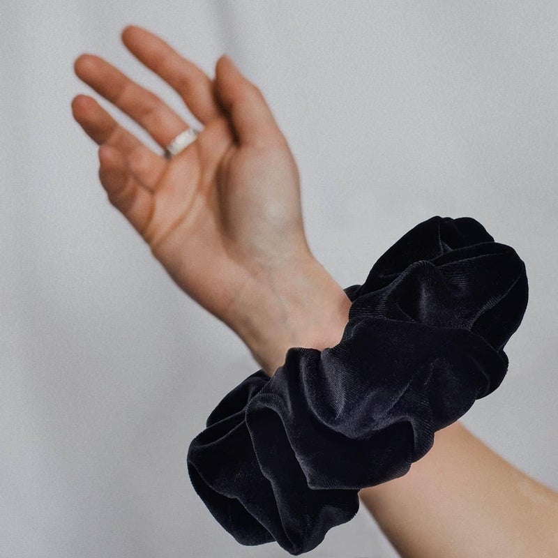 Sky Shine 6 Pcs Black Oversized Velvet Scrunchies – 7.5 Inch Large Soft Hair Ties for Thick, Curly & Long Hair, Jumbo Silk-Like Elastic Hair Bands for Women Girls - Image 4