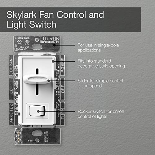 Lutron Skylark 1.5 Amp Single-Pole 3-Speed Slide-to-Off Fan and Light Control, SFSQ-LFH-WH, White - Image 4