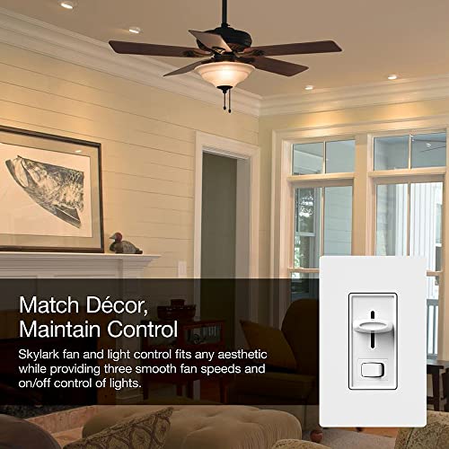 Lutron Skylark 1.5 Amp Single-Pole 3-Speed Slide-to-Off Fan and Light Control, SFSQ-LFH-WH, White - Image 3