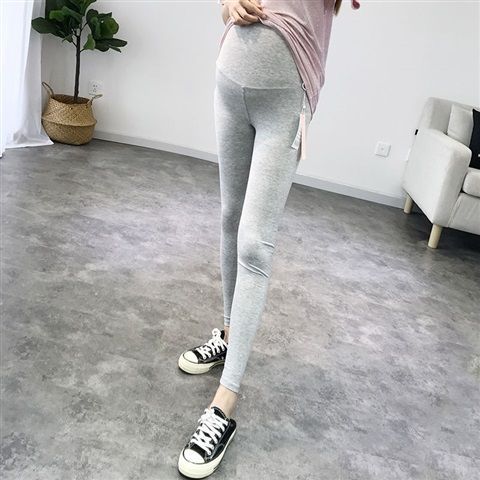 Pregnant Womens Spring T-shirt Autumn New suit Fashion Two-piece Early Spring Top Base Shirt Summer dress Grey 9 points belly pants [single piece]]