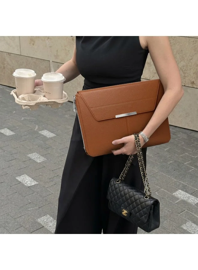 Mobcos Mobcos Brown Laptop Sleeve Mobcos Brown Laptop Sleeve Bag for 15–16 Inch Laptops | Slim Premium PU Leather Waterproof Protective Case with Soft Inner Lining, Smooth Zipper & Lightweight  | Best Price UAE