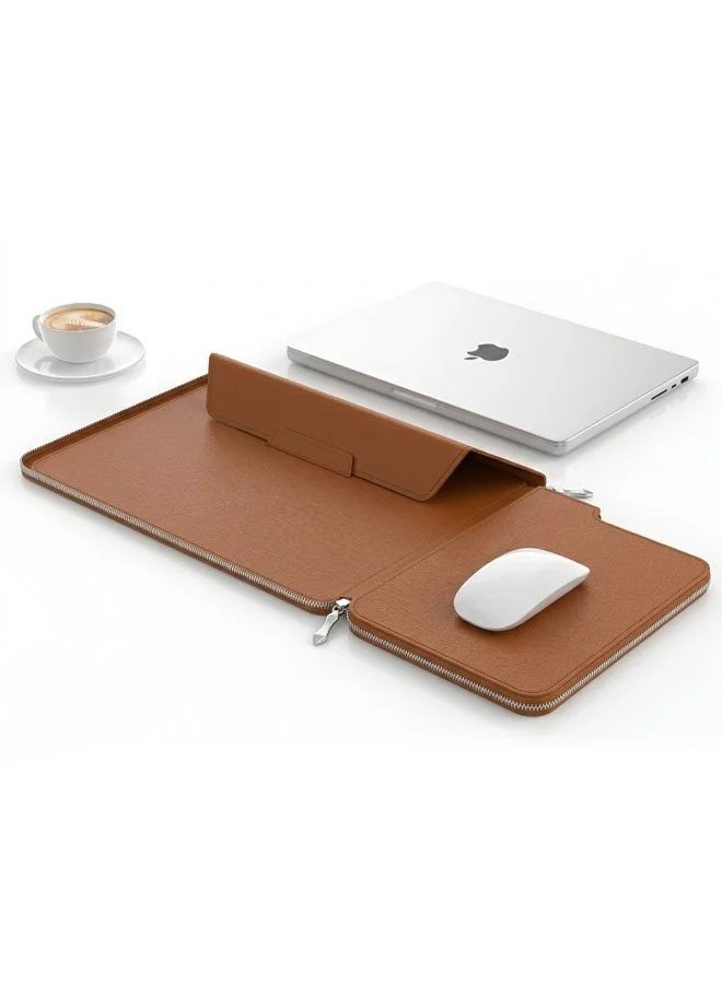Mobcos Mobcos Brown Laptop Sleeve Mobcos Brown Laptop Sleeve Bag for 15–16 Inch Laptops | Slim Premium PU Leather Waterproof Protective Case with Soft Inner Lining, Smooth Zipper & Lightweight  | Best Price UAE
