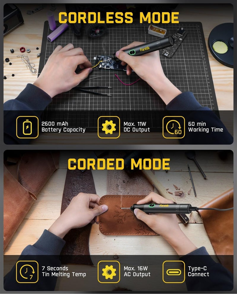 Fanttik T1 Max Soldering Iron Kit, Cordless Soldering Iron, 7 Seconds Fast Heating(390°F-840℉), Auto Sleep, 4 Precision Soldering Tips(C210), 360° Swivel Stand, Soldering Iron for Precision Repair - Image 3