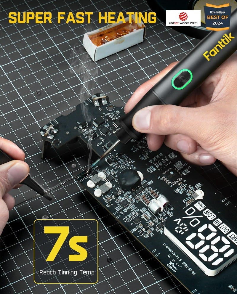 Fanttik T1 Max Soldering Iron Kit, Cordless Soldering Iron, 7 Seconds Fast Heating(390°F-840℉), Auto Sleep, 4 Precision Soldering Tips(C210), 360° Swivel Stand, Soldering Iron for Precision Repair - Image 2