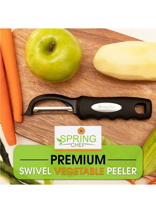 Spring Chef قشارة الخضار المتميزة من سبرينغ شيف، مقبض ناعم وشفرات فولاذية مقاومة للصدأ فائقة الحدة - قشارة مطبخ مثالية للخضار، الفواكه، البطاطس، الجزر، التفاح - سوداء - Image 2