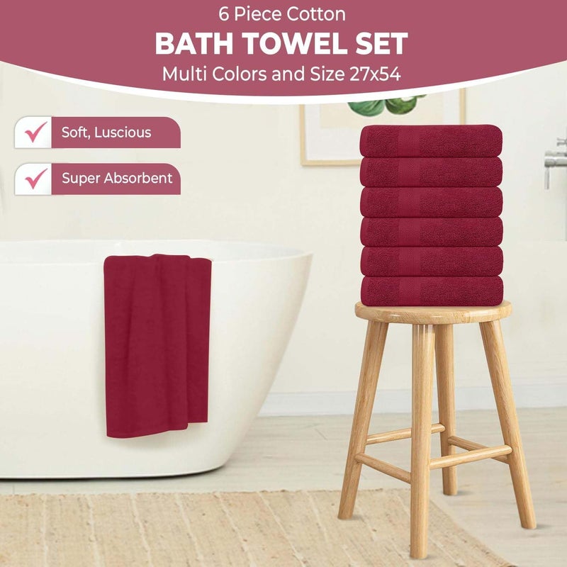 KAHAF COLLECTION Pack of 6 Bath Towels 27 x 54 Inches, 100% Cotton, Larger & Lighter Weight, Quicker to Dry, Super Soft and Absorbent, Perfect for Bathroom (Burgundy, Pack of 6 (27''x54'')) - Image 3