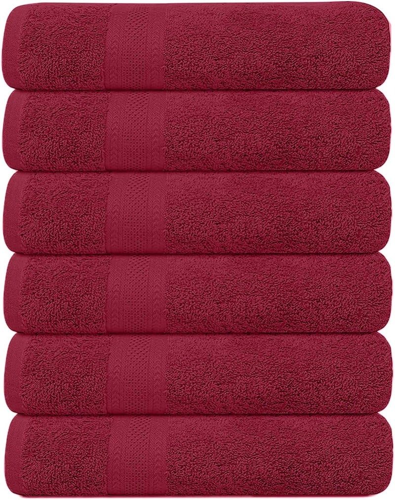 KAHAF COLLECTION Pack of 6 Bath Towels 27 x 54 Inches, 100% Cotton, Larger & Lighter Weight, Quicker to Dry, Super Soft and Absorbent, Perfect for Bathroom (Burgundy, Pack of 6 (27''x54'')) - Image 1