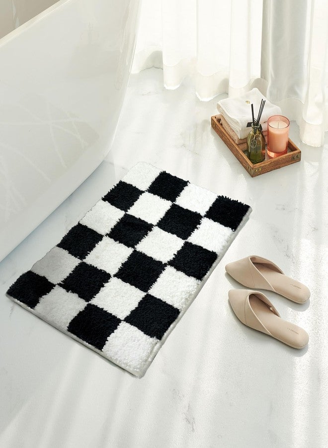 Tititex Luxury Black White Checkered Grid Bathroom Rug, 16"x24" Classic Checkerboard Extra Soft and Absorbent Microfiber Bath Rugs, Non-Slip Plush Shaggy Bath Carpet for Bathroom Floor - Image 1