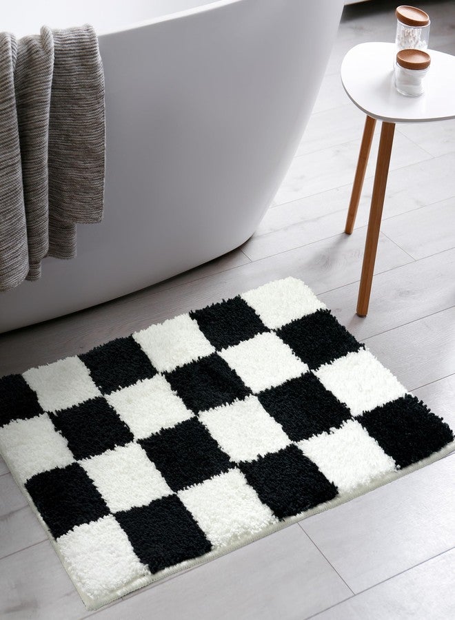 Tititex Luxury Black White Checkered Grid Bathroom Rug, 16"x24" Classic Checkerboard Extra Soft and Absorbent Microfiber Bath Rugs, Non-Slip Plush Shaggy Bath Carpet for Bathroom Floor - Image 2