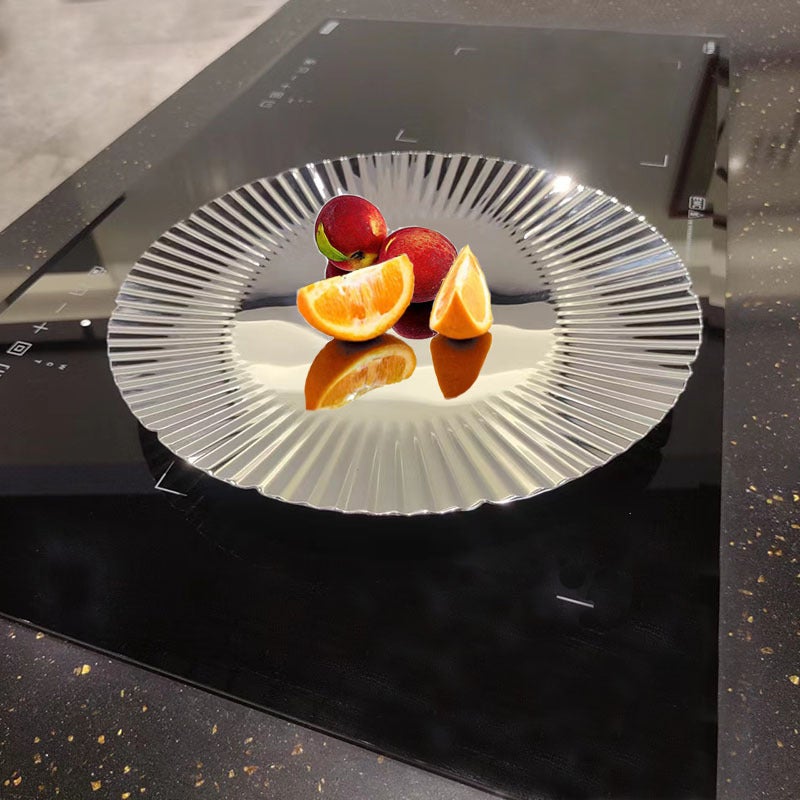 Light Luxury Fashion Creative Stainless Steel Fruit Plate Round Household Fruit Plate High Beauty Value Tray Art Dish Creative Dish Silver 