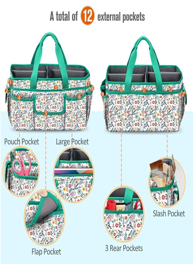 FINPAC Craft Storage Tote Bag with Multiple Pockets, Scrapbooking Carrying Case Storage Caddy with Handle for Sewing, Art, Desktop, Baby Care Supplies (Spring Bloom) - Image 3