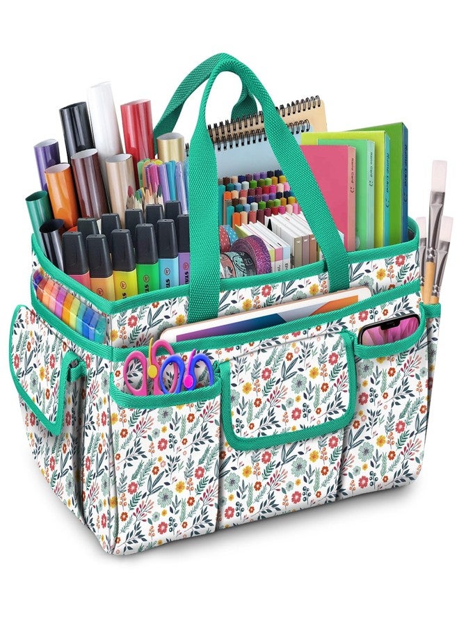 FINPAC Craft Storage Tote Bag with Multiple Pockets, Scrapbooking Carrying Case Storage Caddy with Handle for Sewing, Art, Desktop, Baby Care Supplies (Spring Bloom) - Image 1