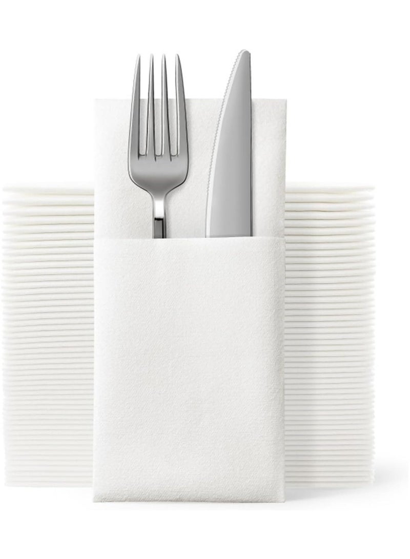 50 Pack Disposable Cloth Like Napkins,White Linen-Feel Pocket Napkins - Prefolded Disposable Cloth-Like Napkins with Built-in Flatware Pocket for Weddings, Parties & Events (16"x16") - Image 1