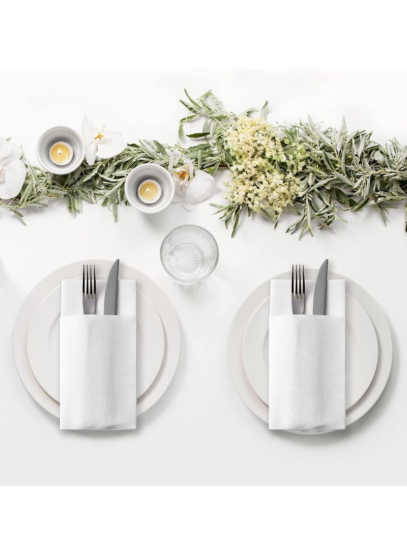 50 Pack Disposable Cloth Like Napkins,White Linen-Feel Pocket Napkins - Prefolded Disposable Cloth-Like Napkins with Built-in Flatware Pocket for Weddings, Parties & Events (16"x16") - Image 4