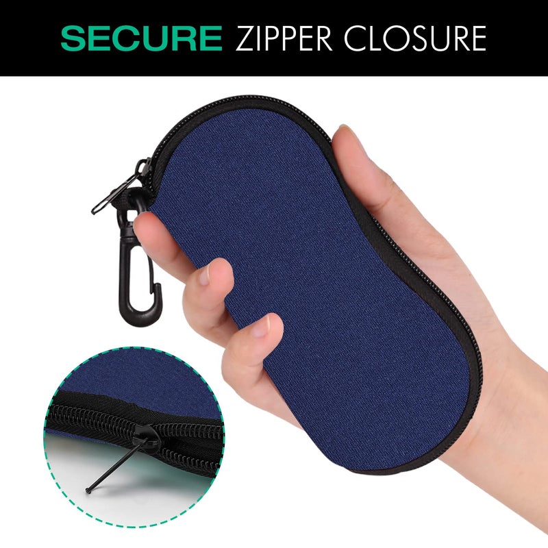 MoKo Sunglasses Soft Case Ultra Light Neoprene Zipper Eyeglass Case with Clip, Dark Blue - Image 5