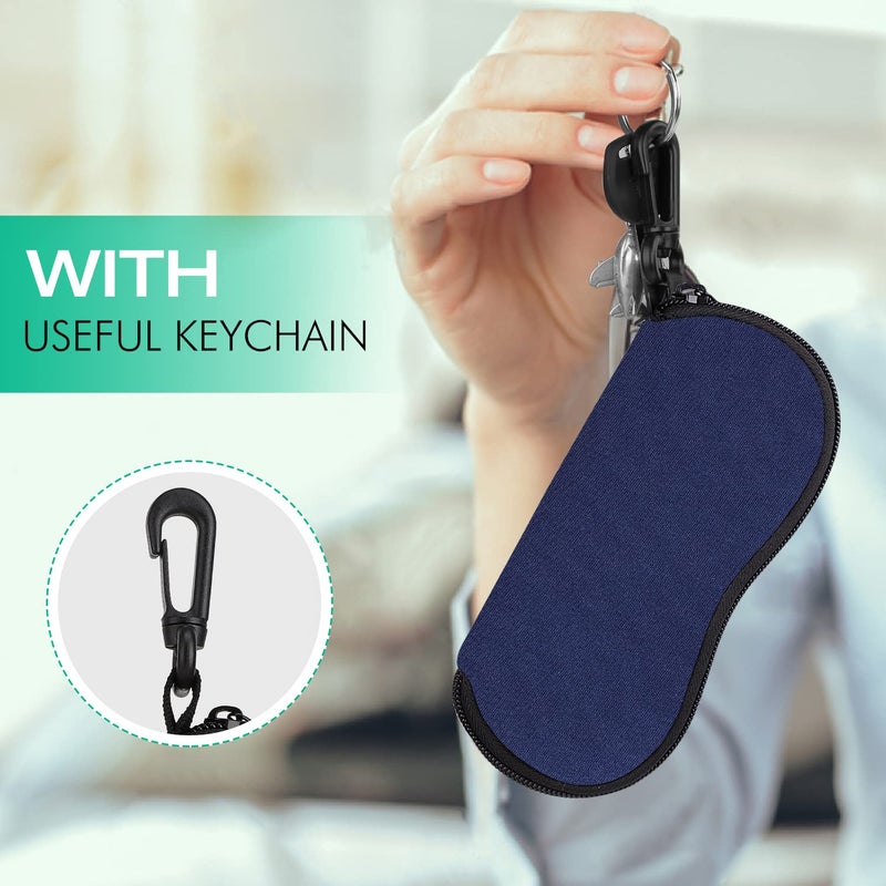 MoKo Sunglasses Soft Case Ultra Light Neoprene Zipper Eyeglass Case with Clip, Dark Blue - Image 4