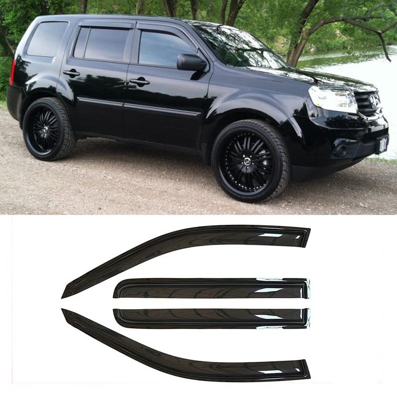 Kucaruce 94084 Original Side Window Visor Deflector Rain GuardOutside Mount Tapeon Shatterproof Dark Smoke4pc Window Shades fit for 20092015 Honda Pilot