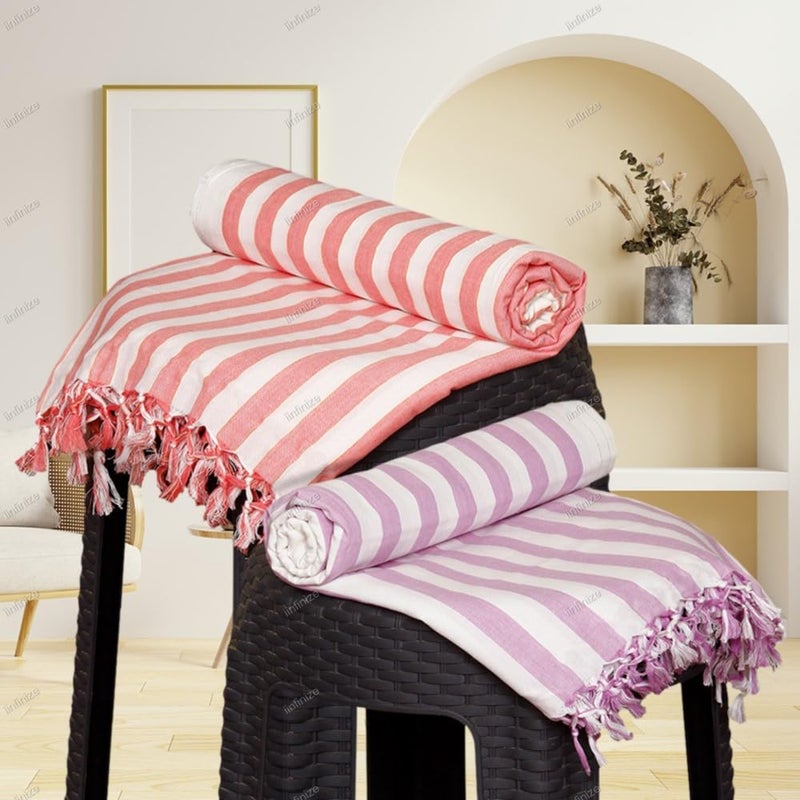 iinfinize 2 Pcs Combo Beautiful Chadar Ethnic Handloom Bhagalpuri Bedsheet Vintage Soft Duvet AC Blanket Bedcover Bedding Coverlet Body Cover Tassels Dohar 90x50 Inch - Image 1