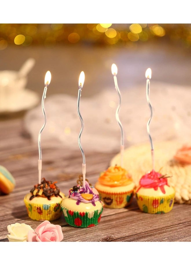 12 جهاز كمبيوتر شخصي شموع عيد ميلاد دوامة معدنية كعكة رقيقة طويلة شموع الكعكة مع حاملين لحفلة زفاف عيد ميلاد (الفضة) - Image 4