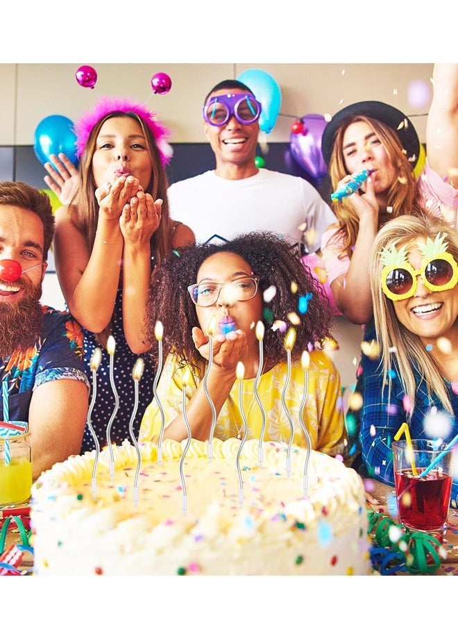 12 جهاز كمبيوتر شخصي شموع عيد ميلاد دوامة معدنية كعكة رقيقة طويلة شموع الكعكة مع حاملين لحفلة زفاف عيد ميلاد (الفضة) - Image 5