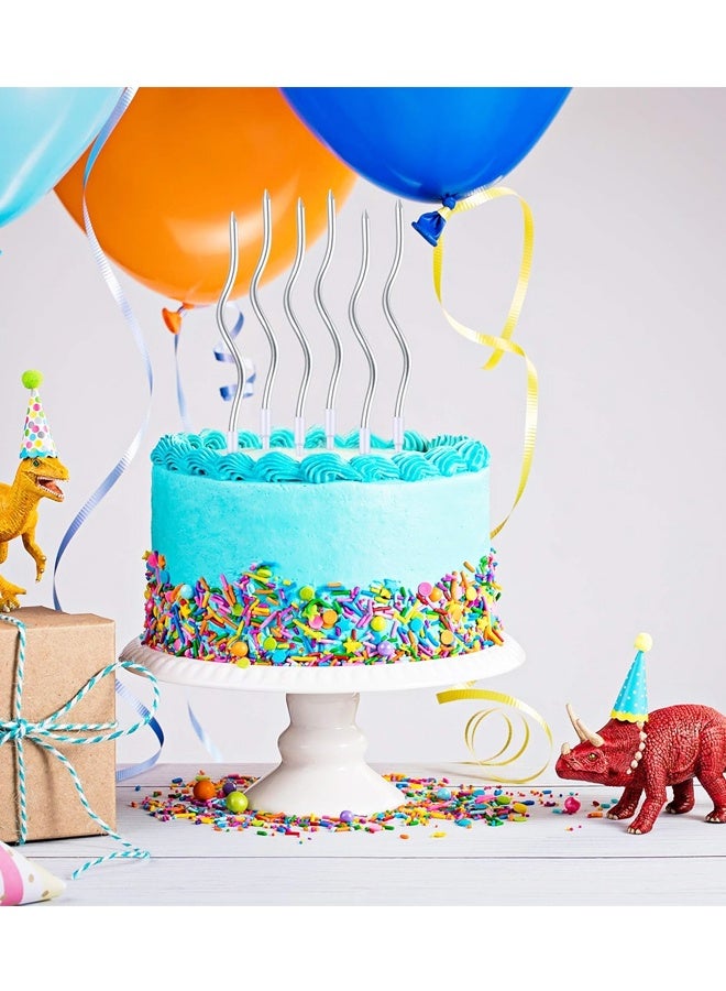 12 جهاز كمبيوتر شخصي شموع عيد ميلاد دوامة معدنية كعكة رقيقة طويلة شموع الكعكة مع حاملين لحفلة زفاف عيد ميلاد (الفضة) - Image 3