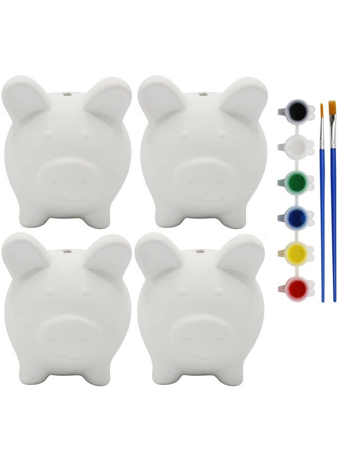 كرييتف هوبيز مجموعة من 4 تماثيل صغيرة على شكل خنزير من سيراميك جاهزة للطلاء - تتضمن الطلاء والفرش ودليل الاستخدام | Piggy Bank - Image 1