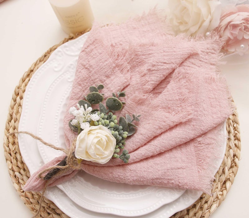 JINVASE Cloth Napkins with Fringe Set of 12100 Natural Soft Cotton Easter Spring Washable Gauze Napkins for Wedding DecorativeDinner Parties 12 Pack Dusty Pink