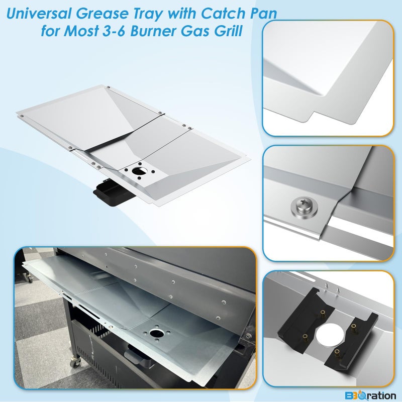BBQration Universal Grease Tray with Catch Pan for Nexgrill Replacement Parts 720-0830H 720-0882A, Charbroil, Dyna Glo, Kenmore, Expect Grill, Drip Pan for 3/4/5/6 Burner Gas Grill Grease Tray Replacement - Image 3