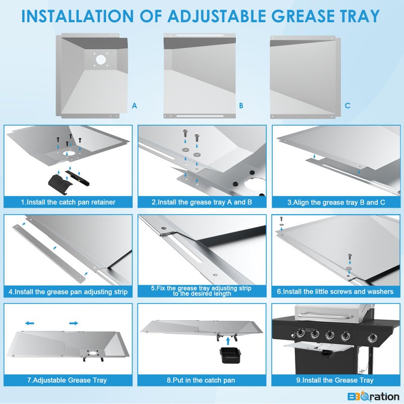 BBQration Universal Grease Tray with Catch Pan for Nexgrill Replacement Parts 720-0830H 720-0882A, Charbroil, Dyna Glo, Kenmore, Expect Grill, Drip Pan for 3/4/5/6 Burner Gas Grill Grease Tray Replacement - Image 5