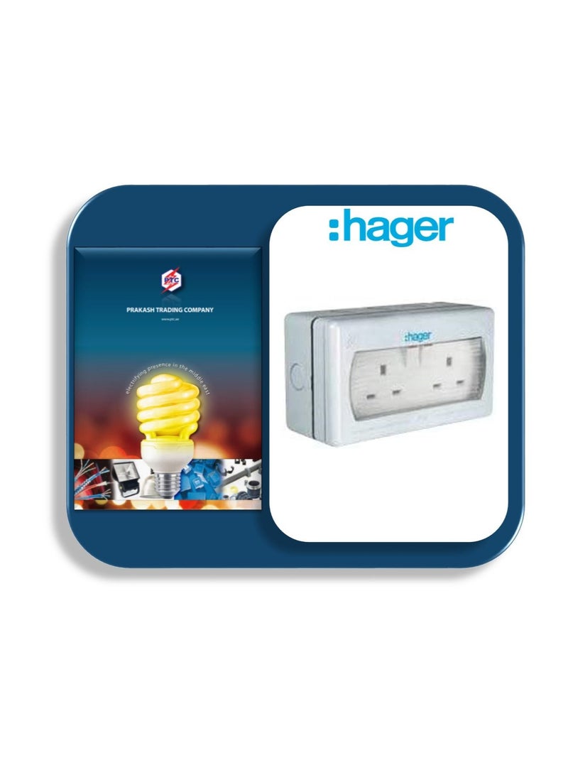Hager 13A Weather Proof Twin Switched Socket
