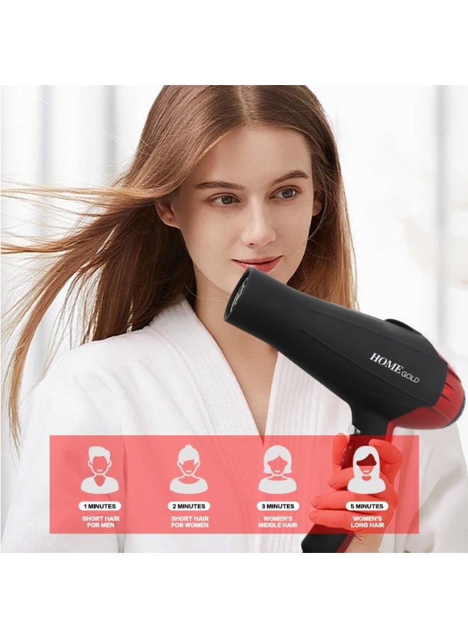 sokany Professional Hair Dryer & Hair Dryer 2000W 4 in 1 Imported Heavy Duty 2 Air Speeds 2 Heat Speed Cooling Button with 1 Nozzle 1 Diffuser 2 Styling Combs - Black x Red - Image 5