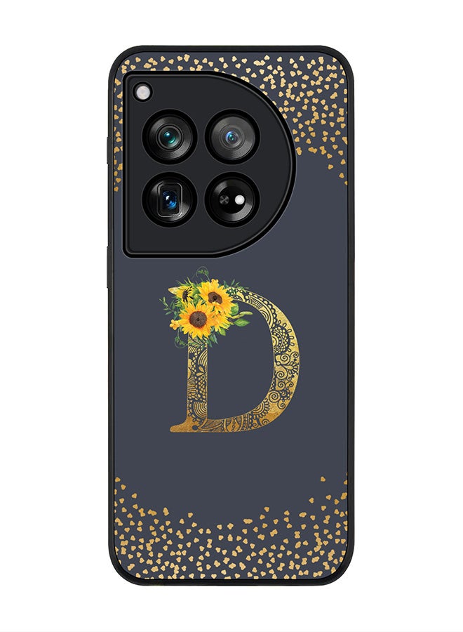 Stylizedd Rugged Black edge case for OnePlus 12R / OnePlus Ace 3 5G, Slim fit Soft Cover - Custom Monogram Initial Letter Floral Pattern Alphabet - D (Grey) - Image 1